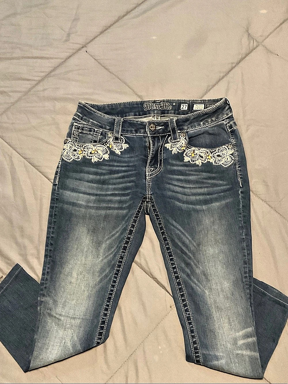 Miss Me Mid-Rise Slim Boot Embellished Bootcut Jeans Waist 27